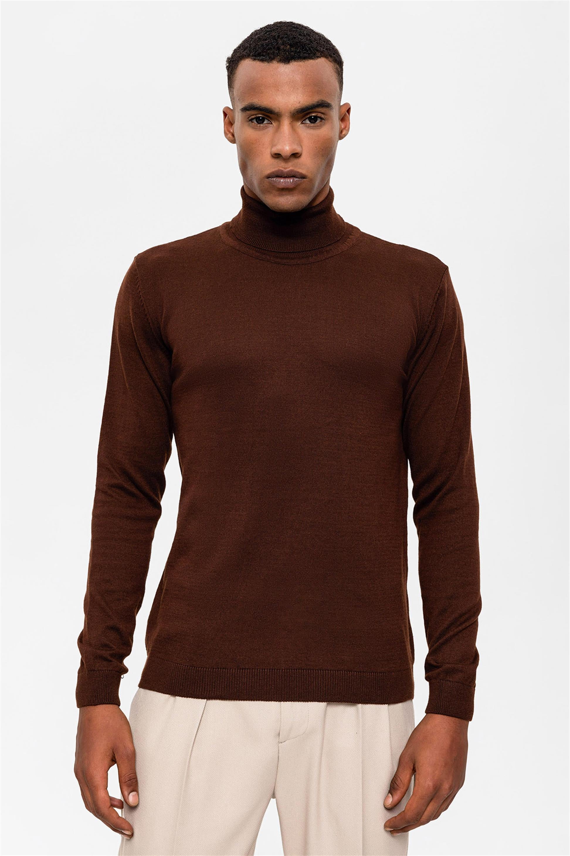 Men s Brown Half Turtleneck Sweater Wessi