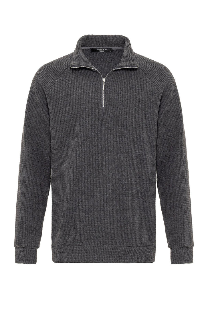 Pull Gris Col Montant Demi-Zip Pour Homme - Wessi