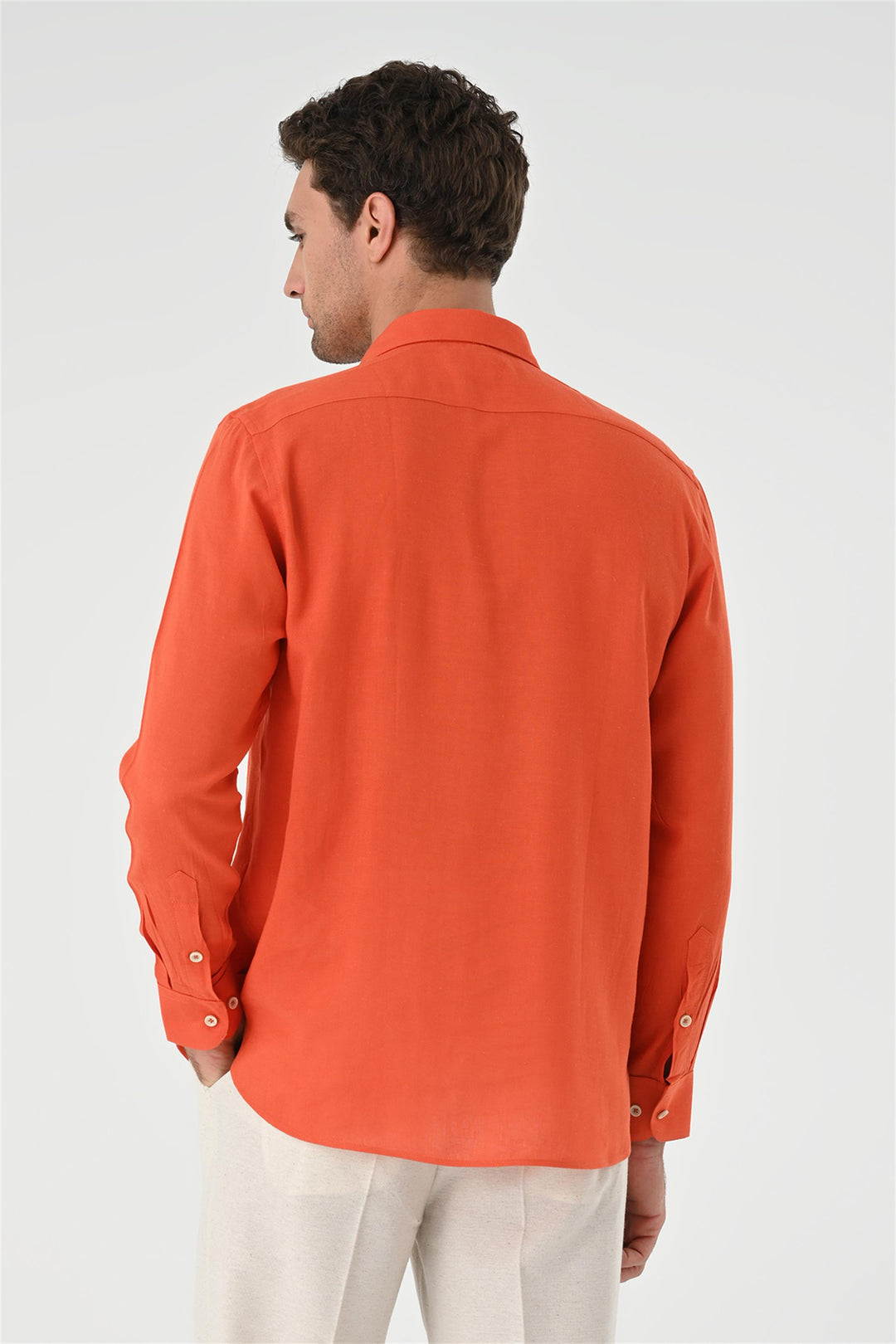 Camisa de manga larga con cierre de botones Half Pat naranja para hombre - Wessi