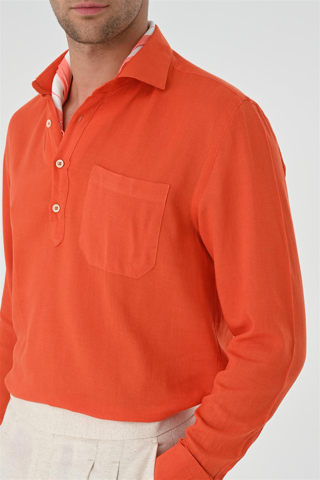 Men's Orange Half Pat Button Closure Long Sleeve  Shirt - Wessi