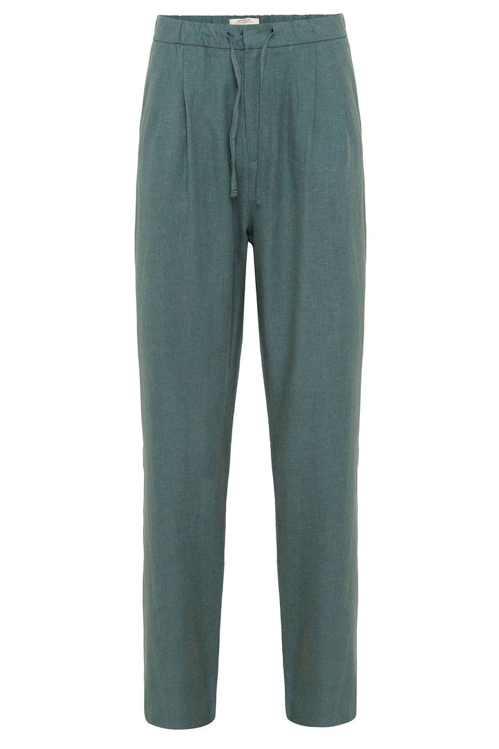 Men's Green Belted Linen Blend Pants - Wessi