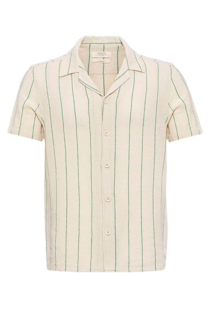 Chemise en lin à manches courtes et col camp rayé vert pour hommes - Wessi