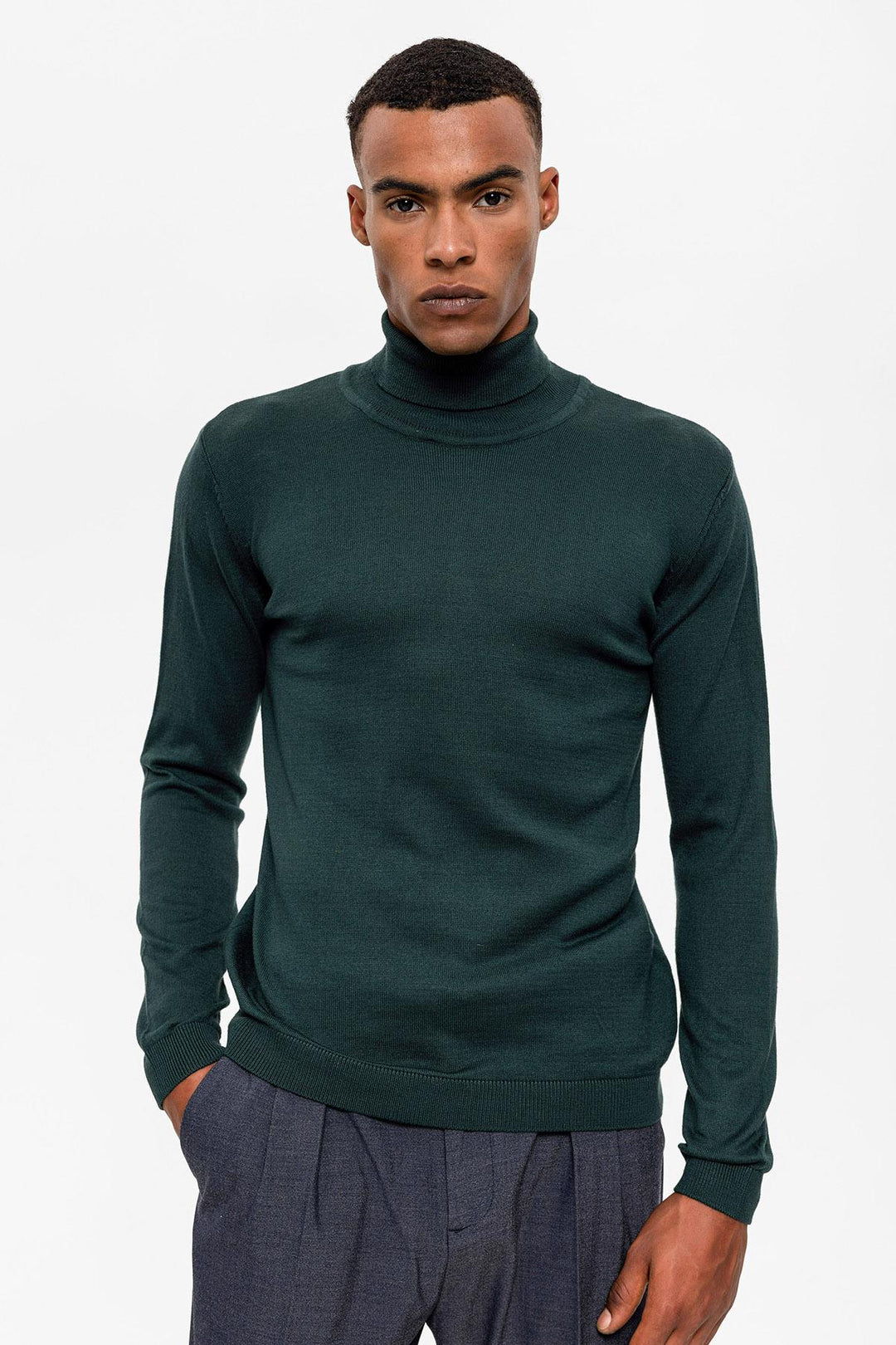 Green Turtleneck Men's Knit Sweater - Wessi