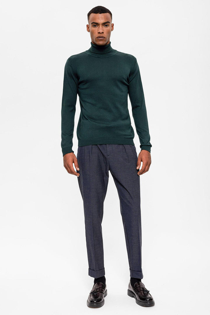 Green Turtleneck Men's Knit Sweater - Wessi