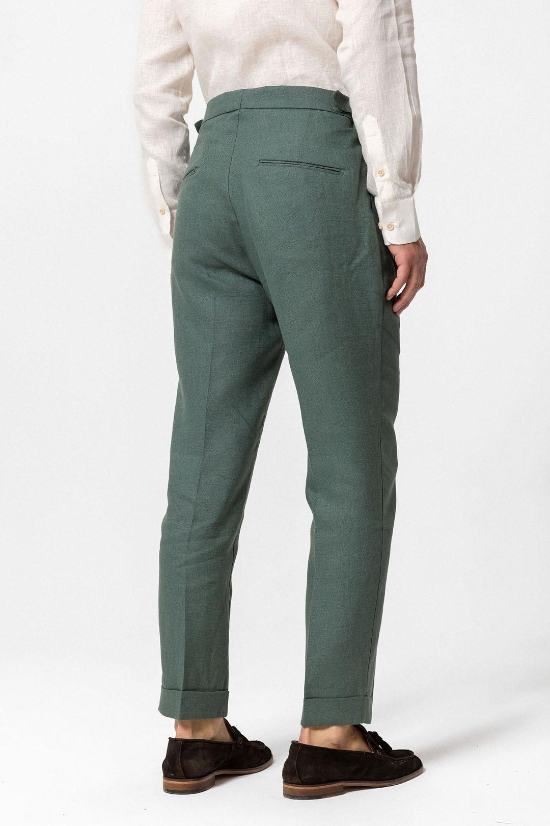 Men's Green High-Waist 100% Linen Pleated Pants - Wessi