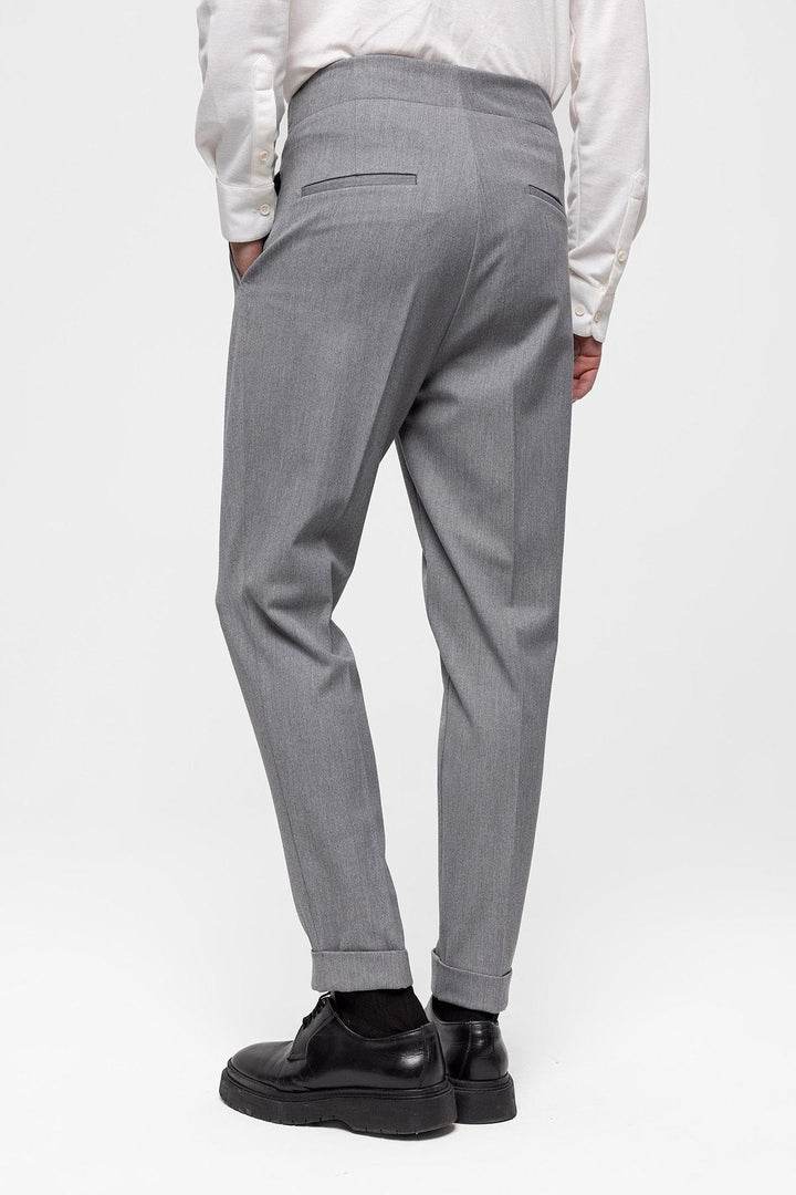 Pantalon Homme Gris Taille Haute (Boyfriend) en Tissu Plissé - Wessi