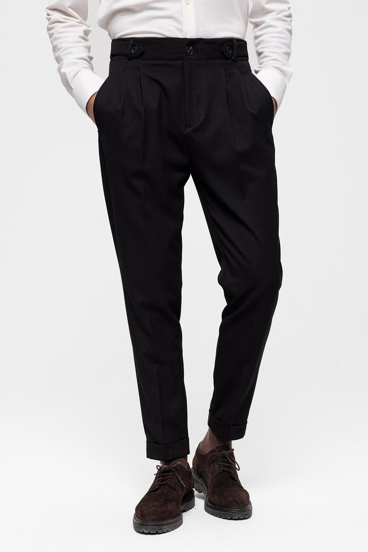 Pantalon Homme Noir Taille Haute (Boyfriend) En Tissu Plissé - Wessi