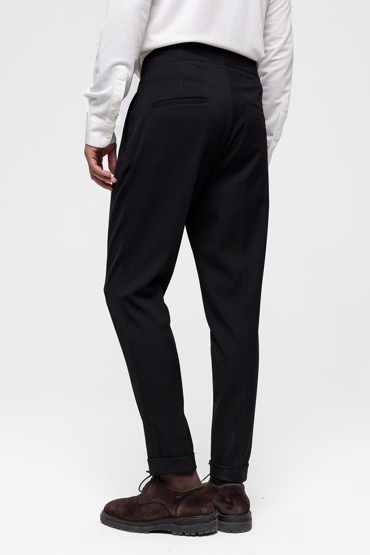 Pantalon Homme Noir Taille Haute (Boyfriend) En Tissu Plissé - Wessi