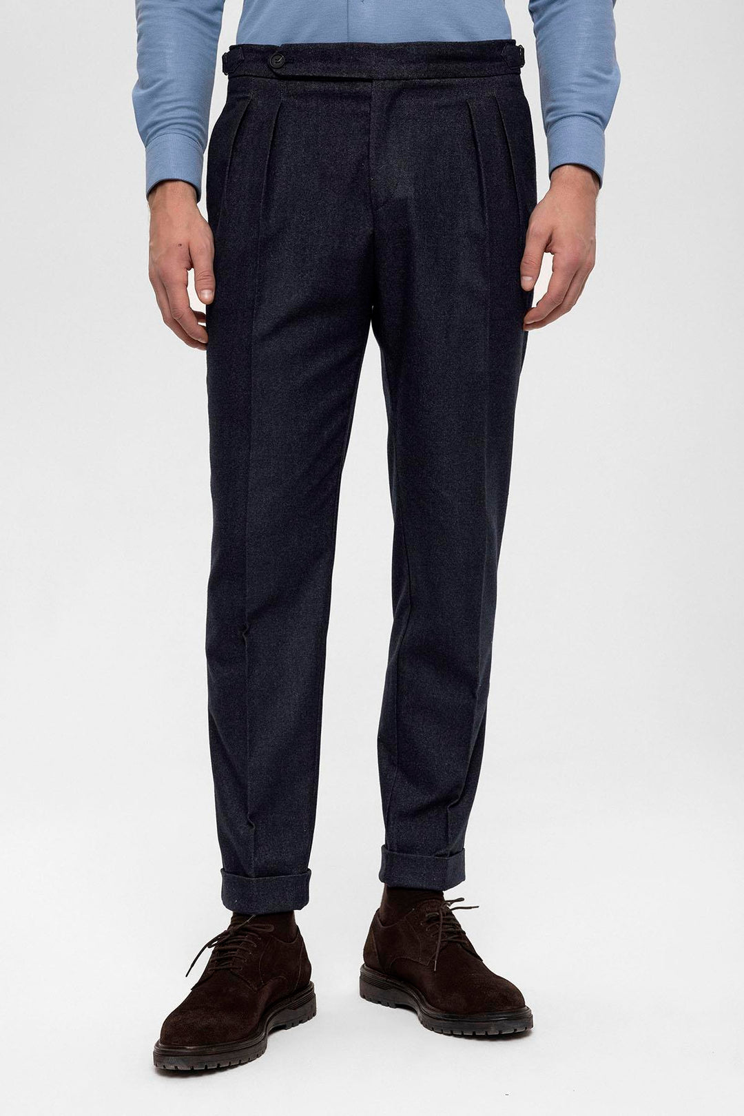 Pantalon Homme Bleu Marine Taille Haute Double Plissé - Wessi