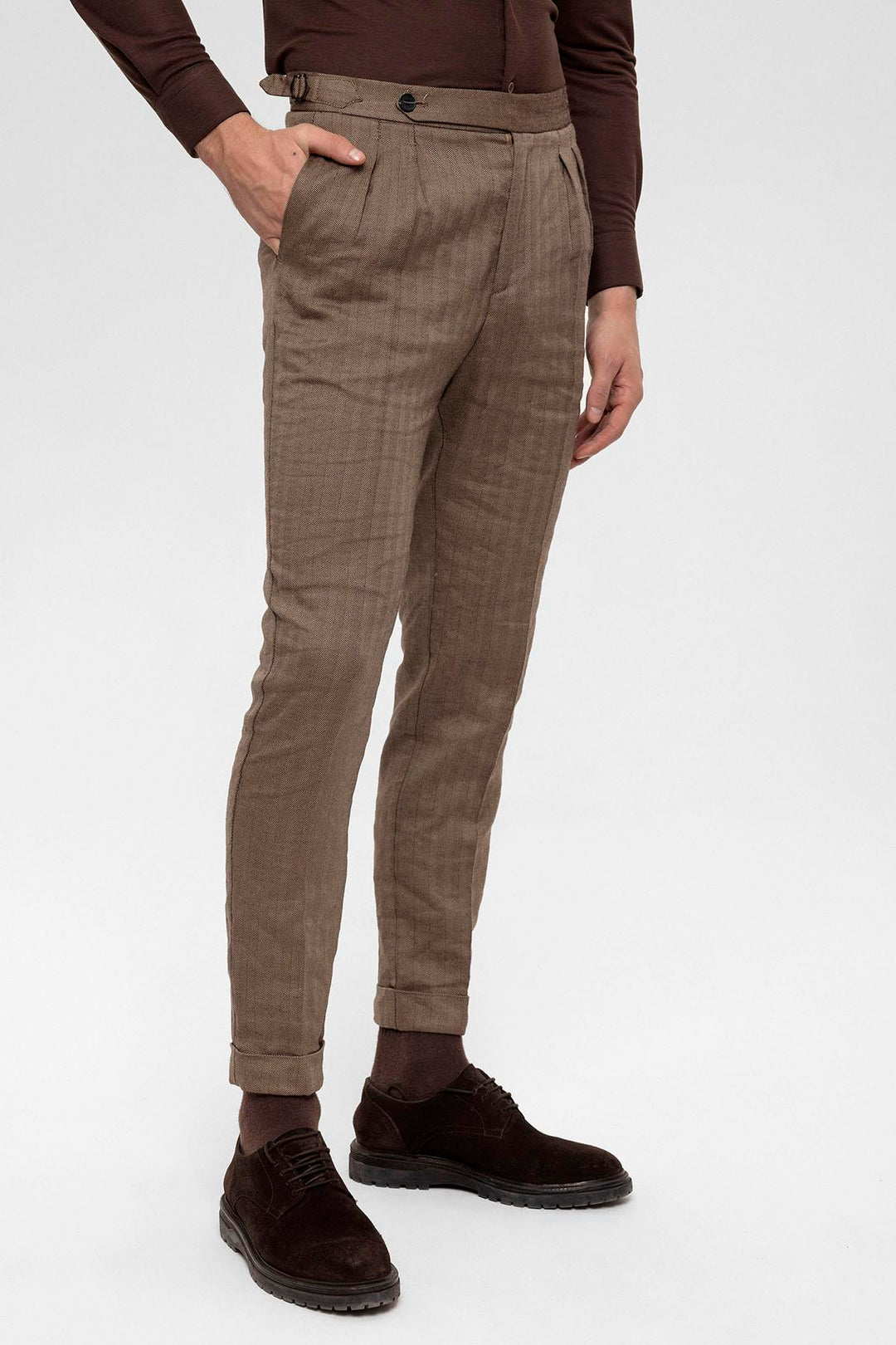 Pantalon Homme Camel Taille Haute Double Plissé - Wessi