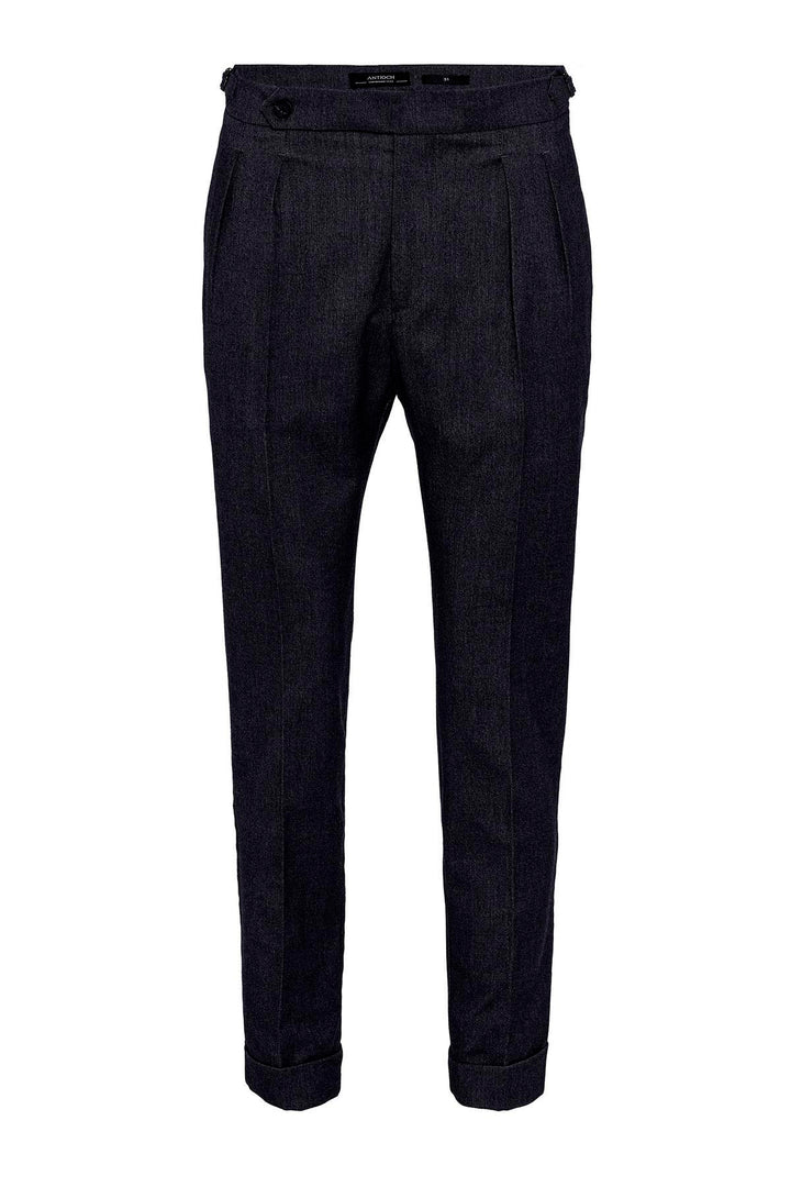 Pantalon Homme Bleu Marine Taille Haute Double Plissé - Wessi