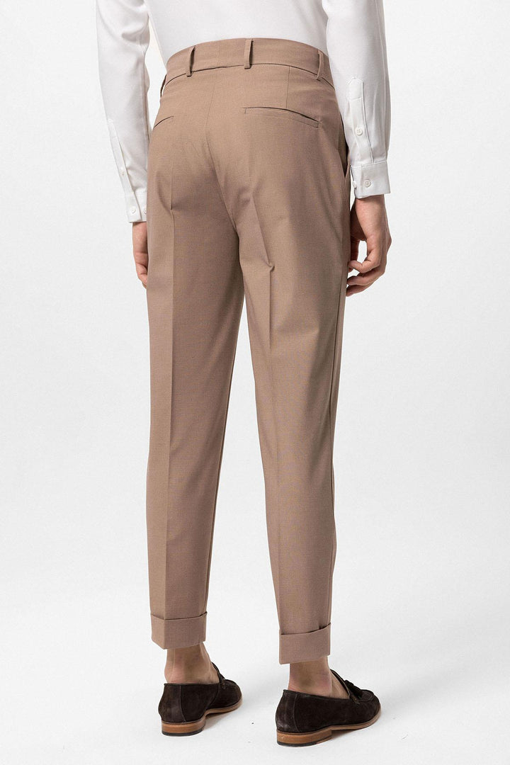 Men's Camel High Waist Button Closure  Trousers - Wessi