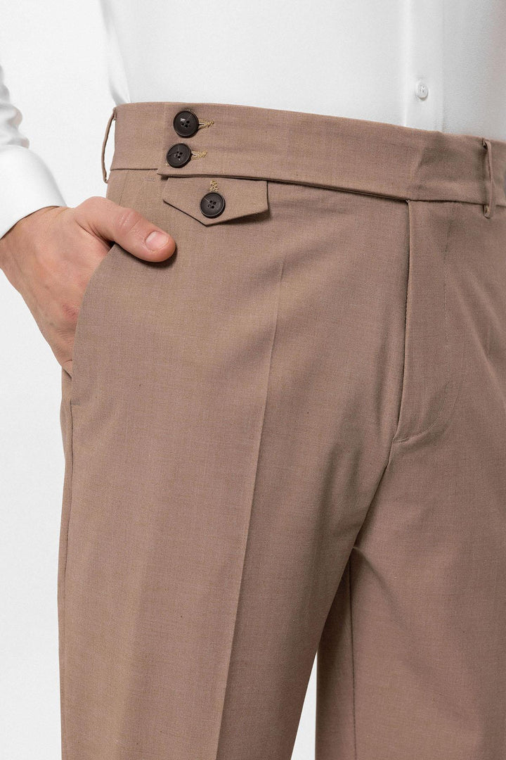 Men's Camel High Waist Button Closure  Trousers - Wessi