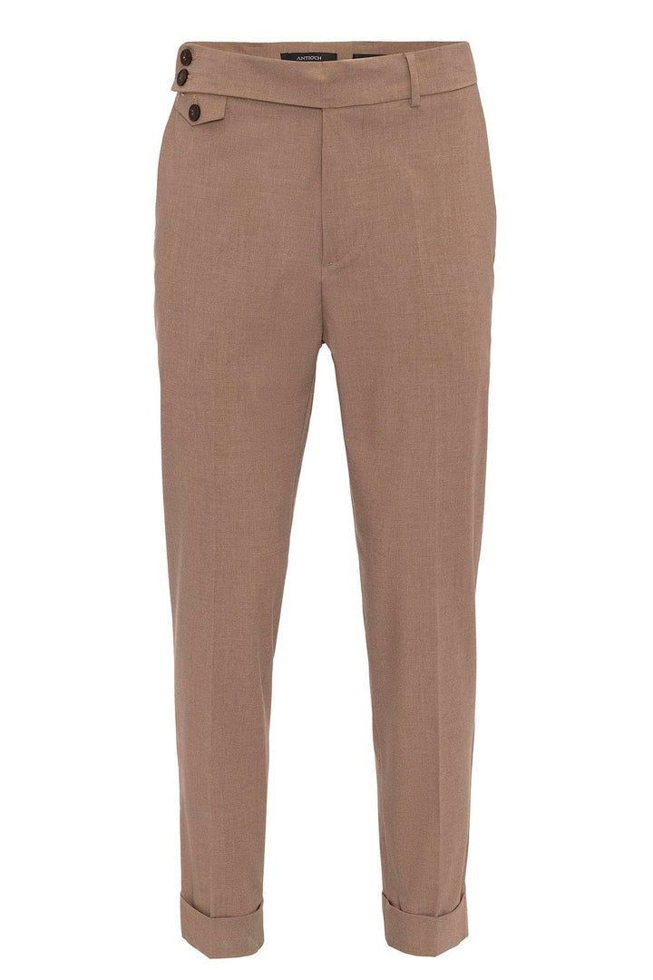 Men's Camel High Waist Button Closure  Trousers - Wessi