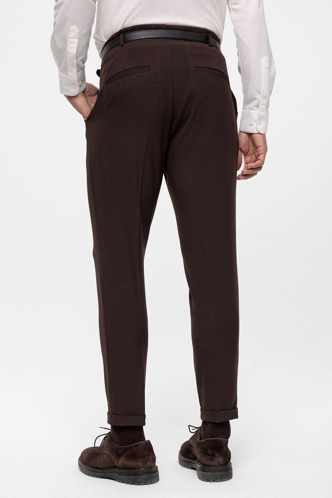 Pantalon Homme Marron Foncé Taille Haute Ceinturé - Wessi