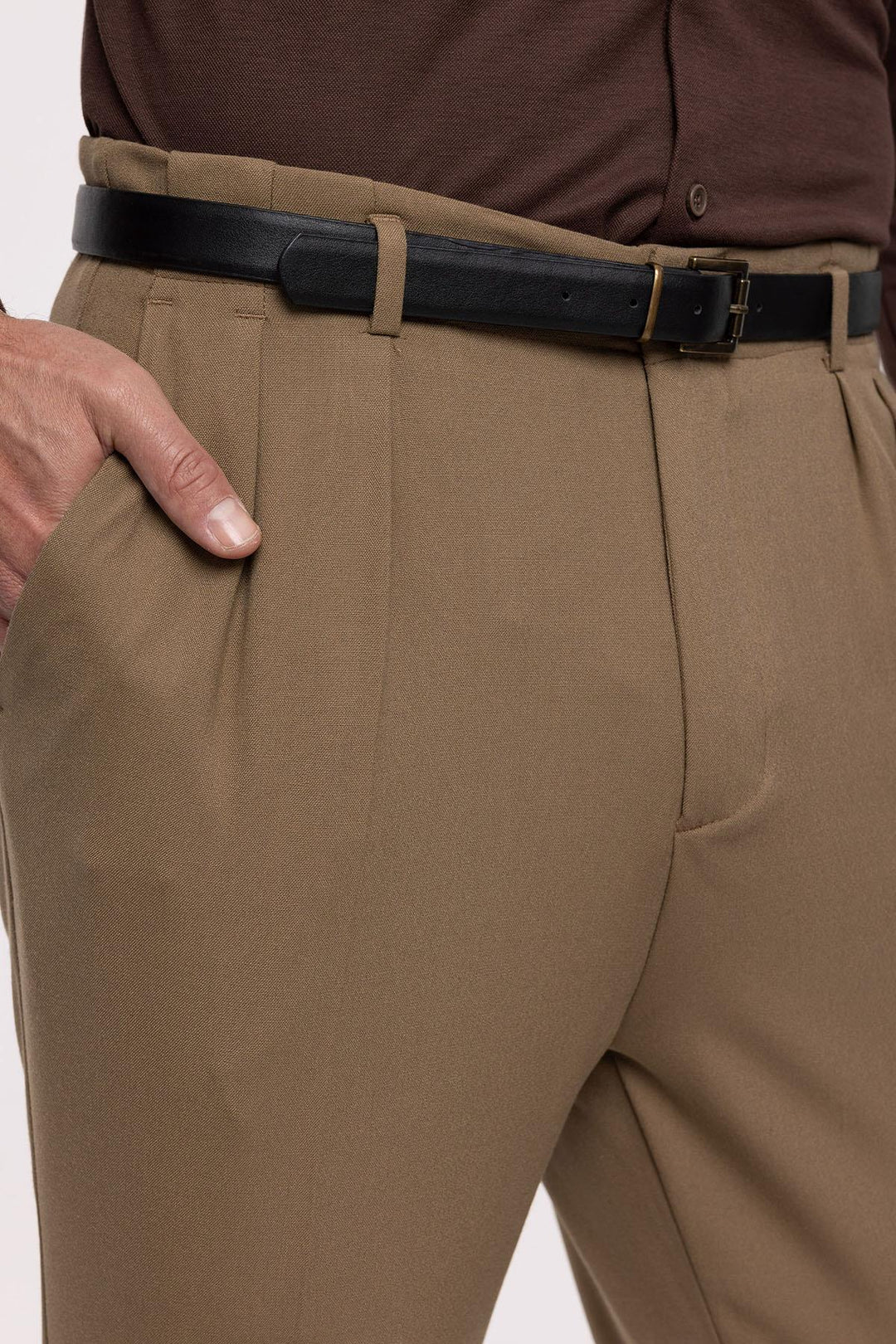 Pantalon Ceinturé Taille Haute Homme Vison - Wessi