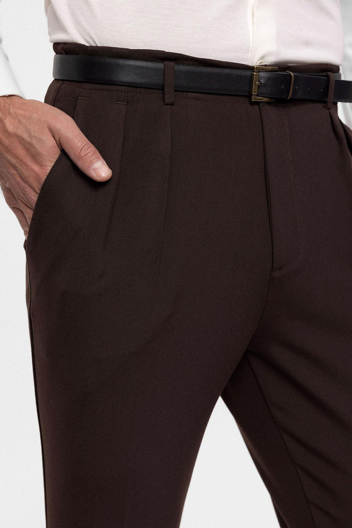 Pantalon Homme Marron Foncé Taille Haute Ceinturé - Wessi