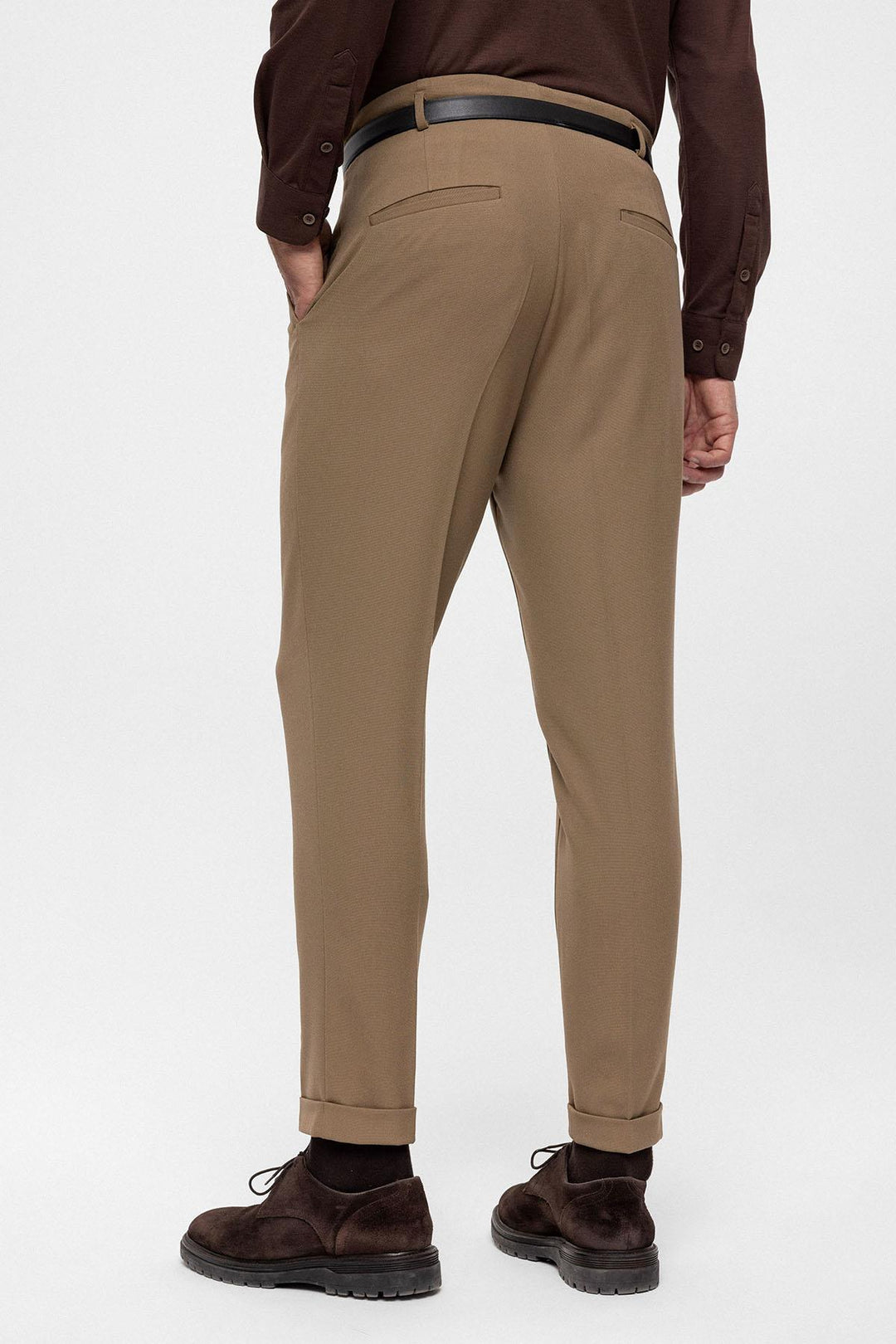 Pantalon Ceinturé Taille Haute Homme Vison - Wessi