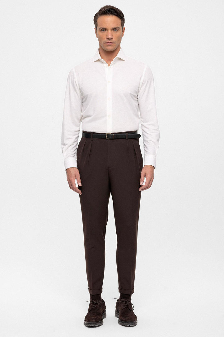 Pantalon Homme Marron Foncé Taille Haute Ceinturé - Wessi