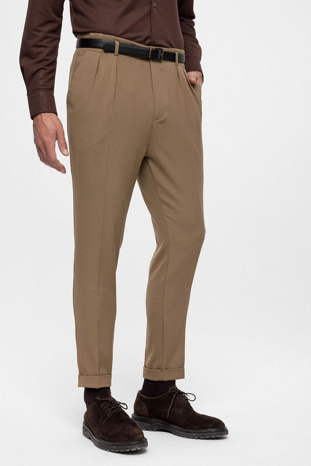 Pantalon Ceinturé Taille Haute Homme Vison - Wessi