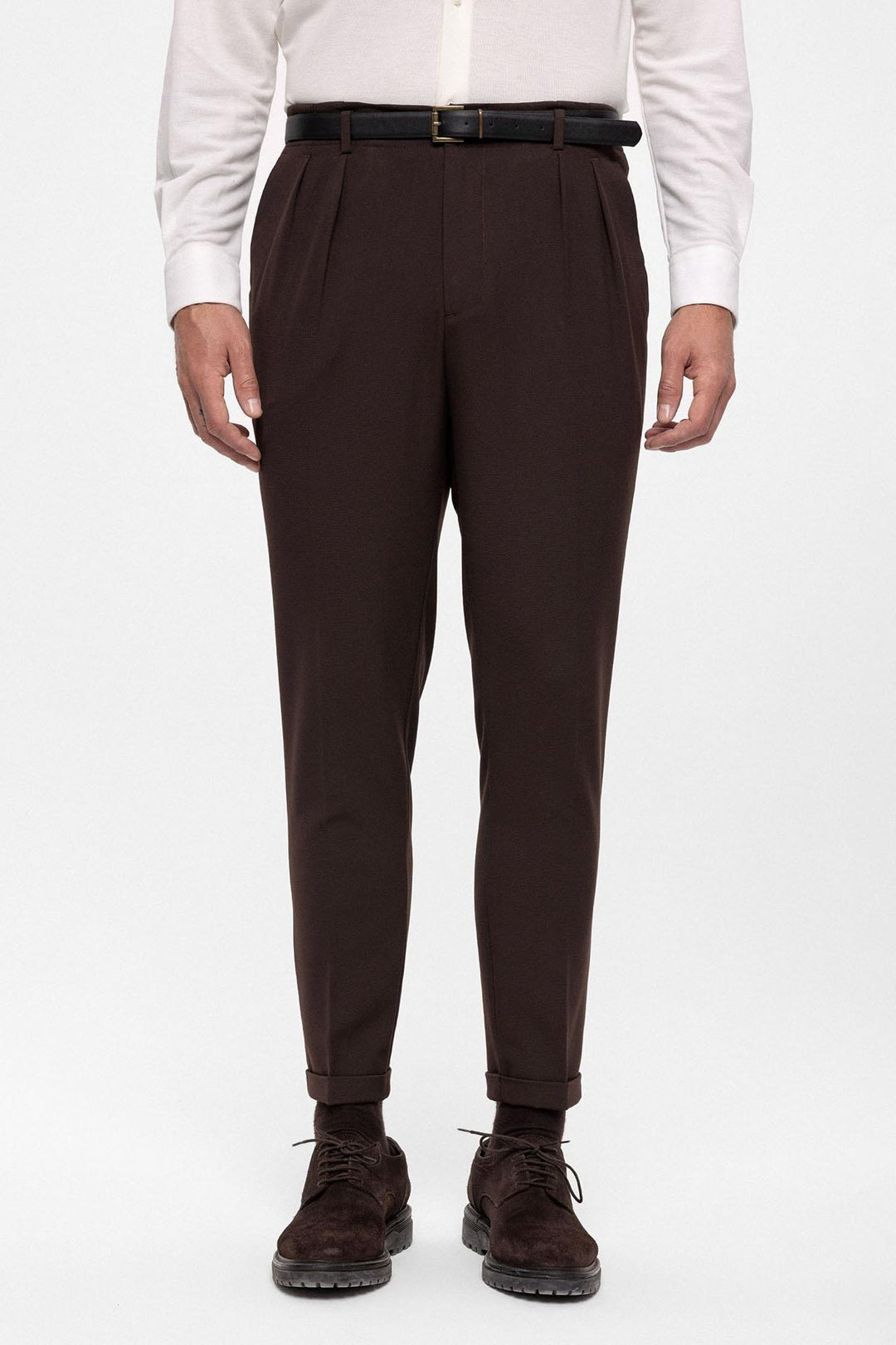 Pantalon Homme Marron Foncé Taille Haute Ceinturé - Wessi