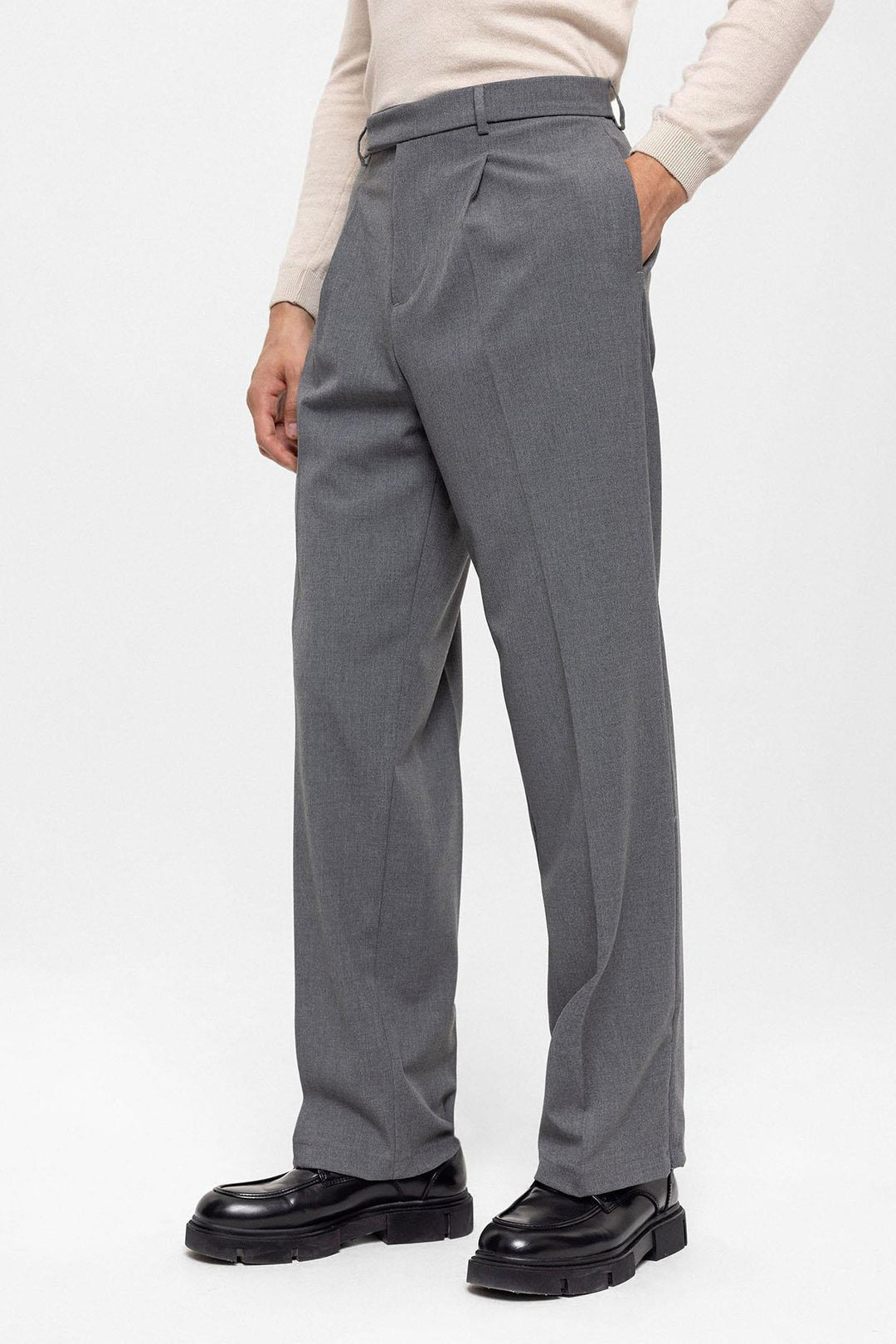 Pantalon Gris Taille Haute Zippé Homme - Wessi