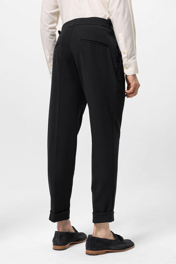 Men's Black High Waist Pleated Carrot Fit  Trousers - Wessi