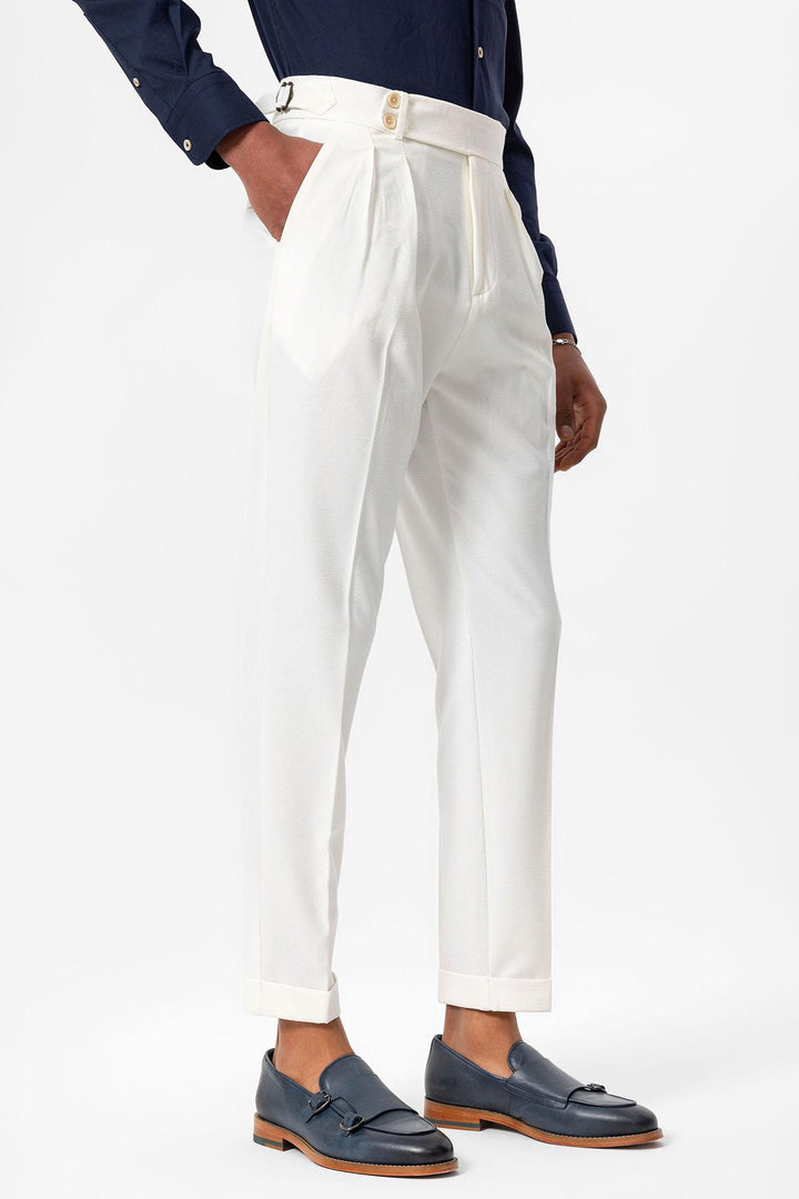 Pantalon Texturé Plissé Taille Haute Blanc Homme - Wessi