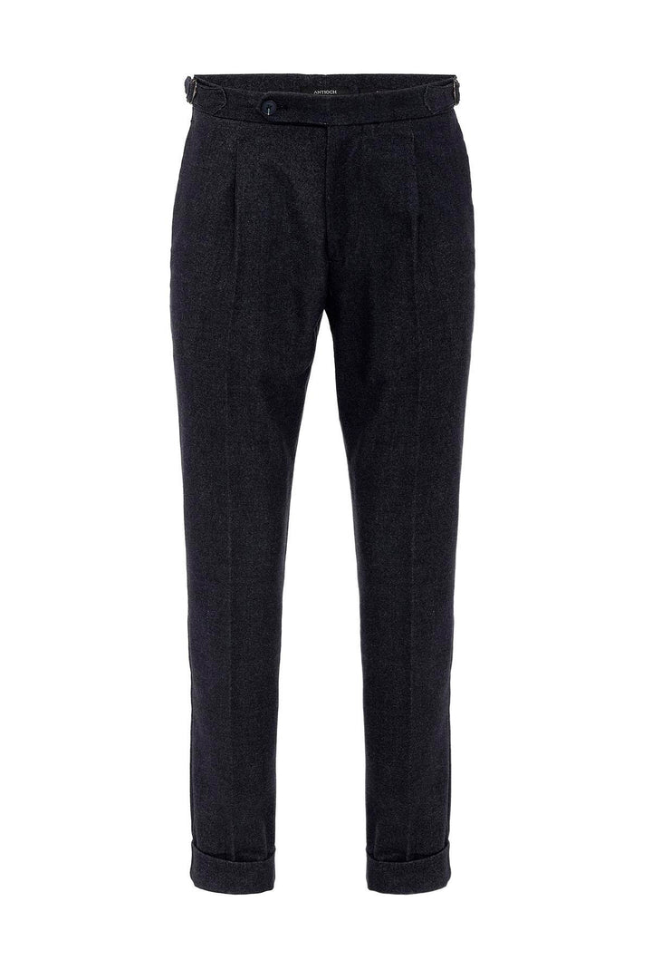 Men's Navy Blue High Waist Pleated  Trousers - Wessi