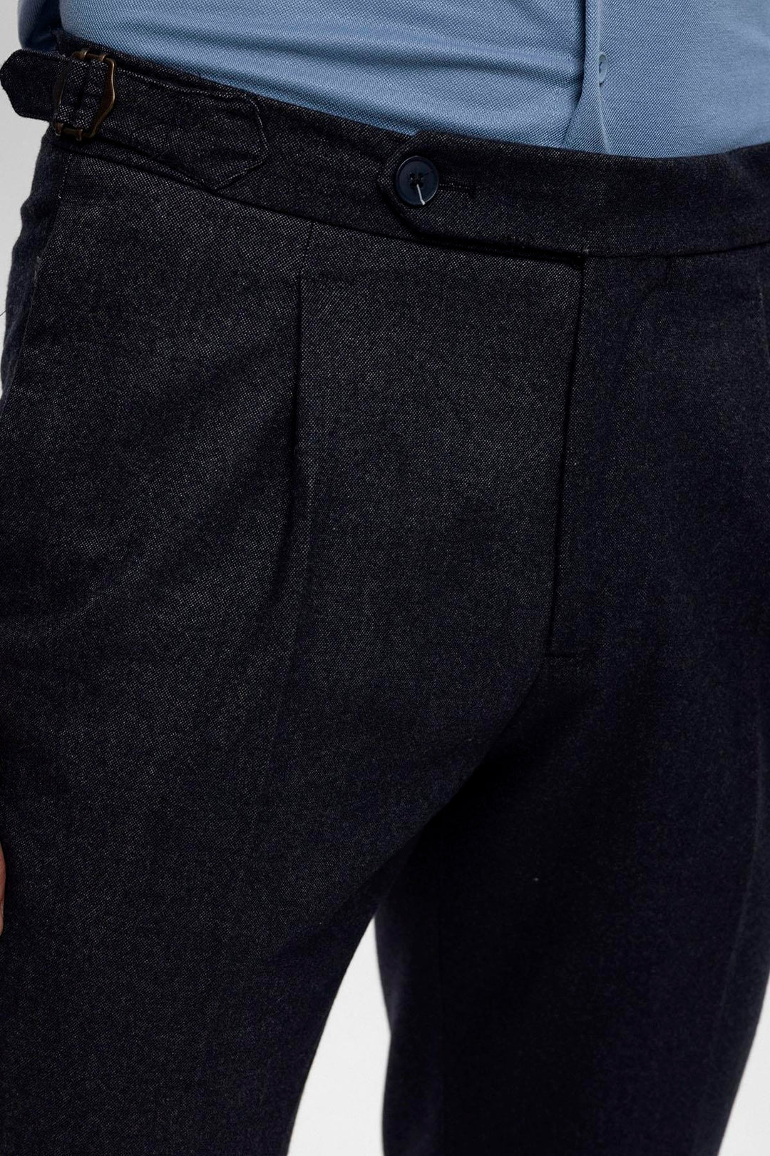 Men's Navy Blue High Waist Pleated  Trousers - Wessi