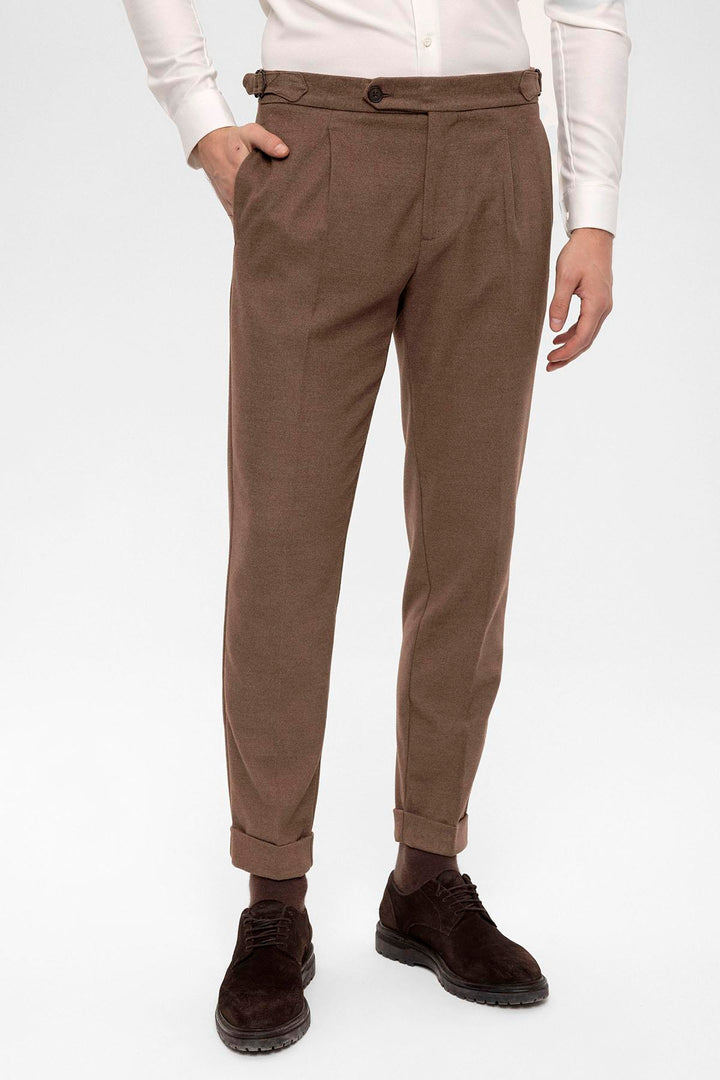 Pantalon Plissé Taille Haute Marron Homme - Wessi