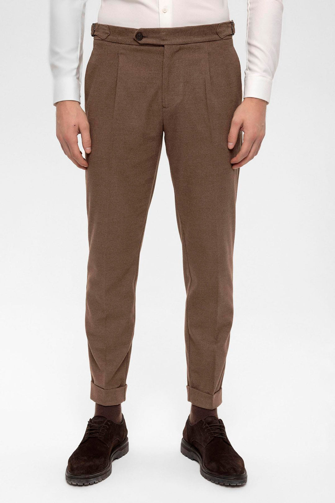 Pantalon Plissé Taille Haute Marron Homme - Wessi