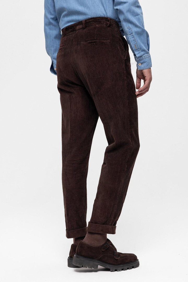 Pantalon Homme Marron Foncé Taille Haute Plissé en Velours - Wessi