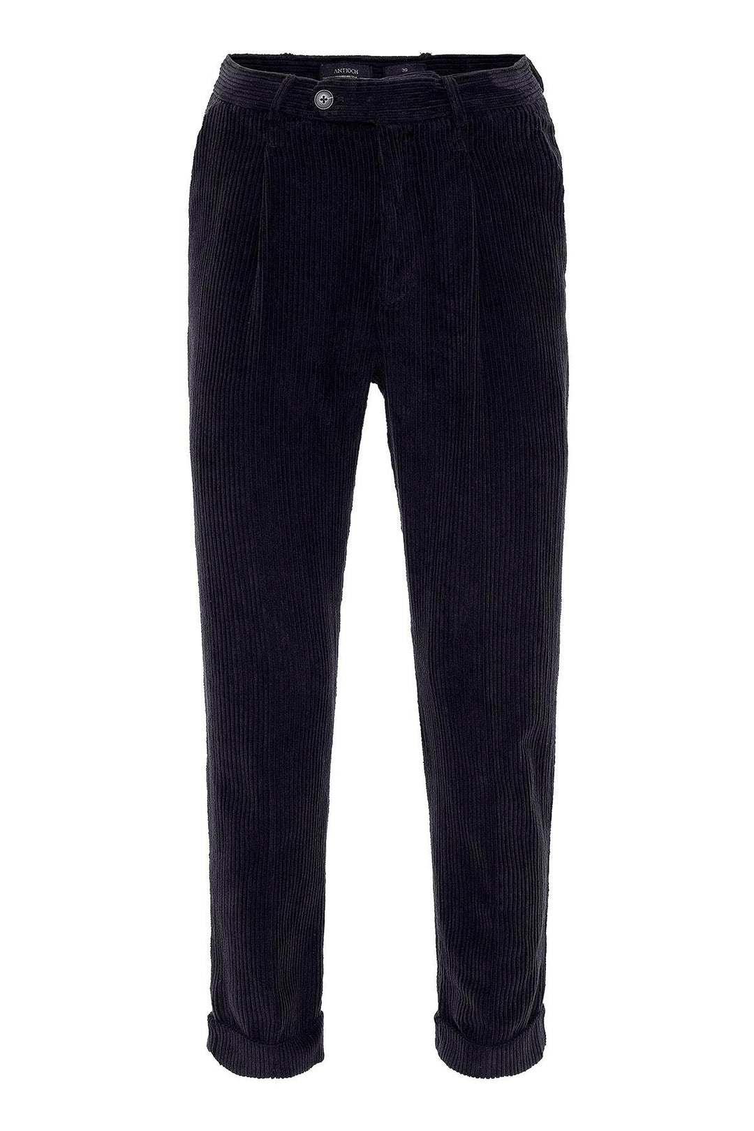 Men's Navy Blue High Waist Pleated Velvet  Trousers - Wessi