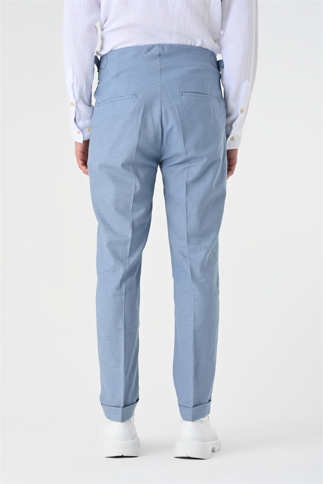 Pantalón de hombre de lino plisado de talle alto azul - Wessi