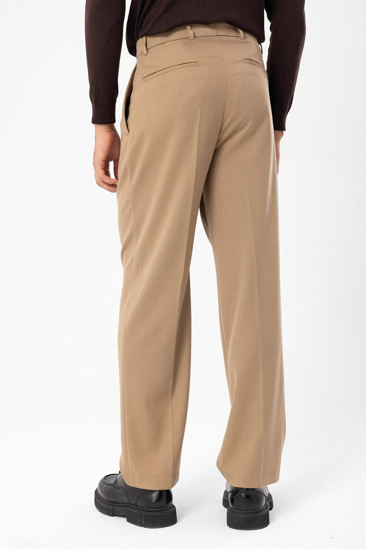 Pantalon Homme Camel Taille Haute Plissé Coupe Confortable - Wessi