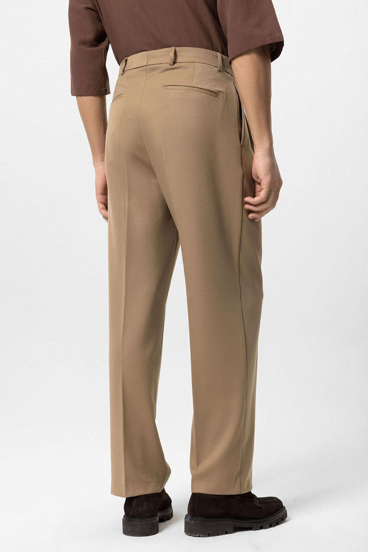 Pantalon Homme Camel Taille Haute Plissé Coupe Confortable - Wessi