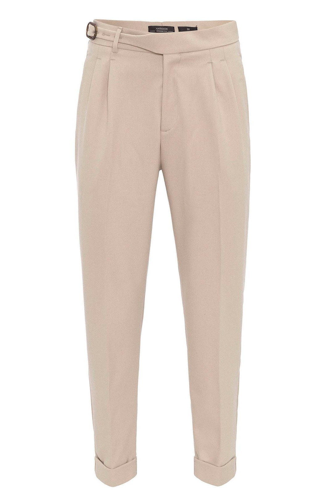 Pantalón Hombre Beige Claro Talle Alto Plisado Detalle Hebilla - Wessi