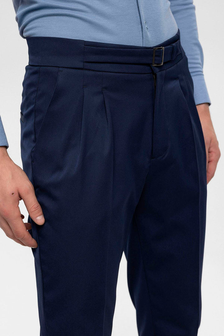 Pantalon Homme Bleu Marine Taille Haute Détail Boucle - Wessi