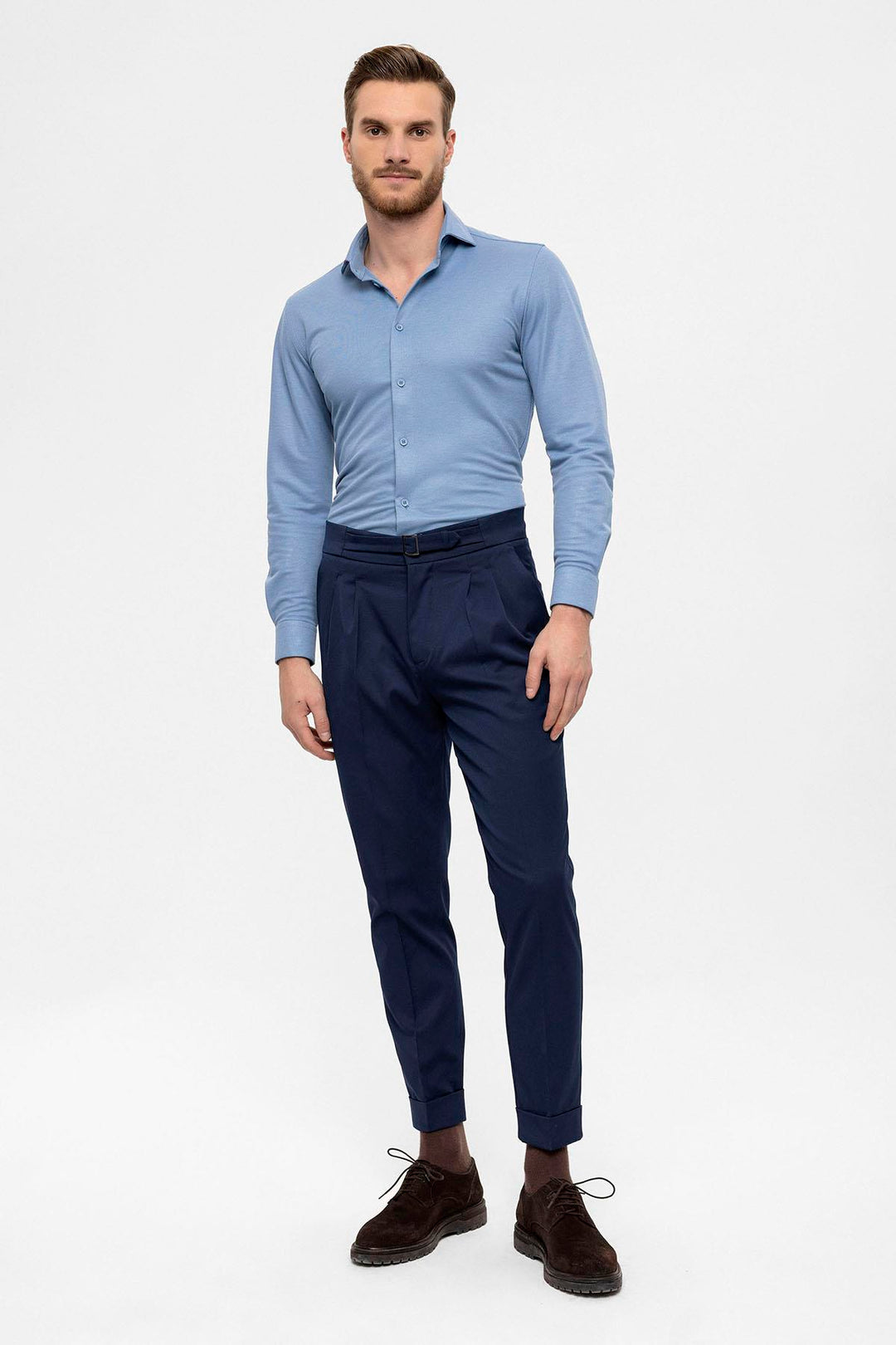 Pantalon Homme Bleu Marine Taille Haute Détail Boucle - Wessi