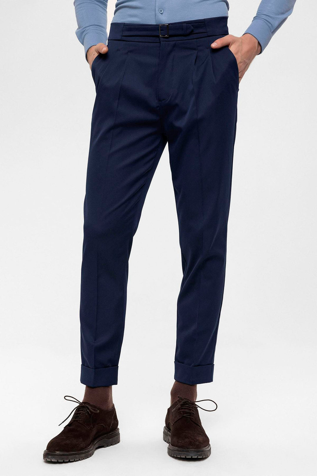 Pantalon Homme Bleu Marine Taille Haute Détail Boucle - Wessi