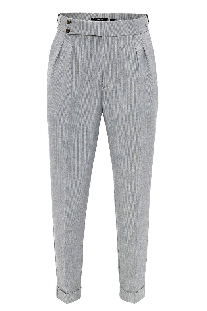 Pantalón de hombre de tela plisada con cintura alta y hebillas laterales gris - Wessi