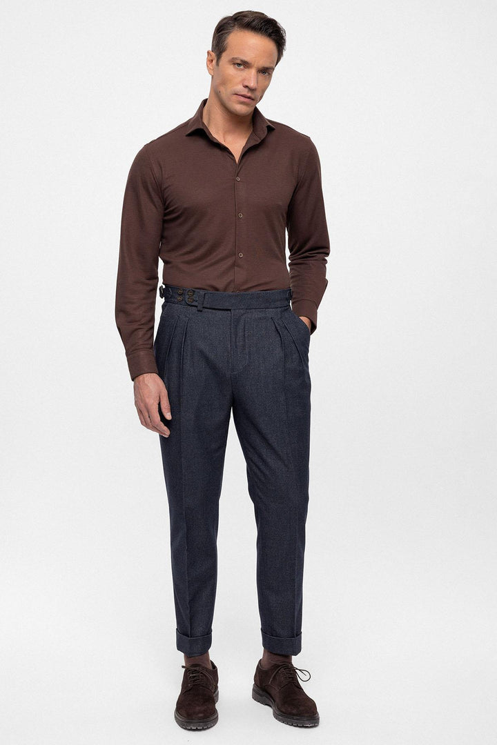 Pantalon Plissé Taille Haute Look Laine Indigo Homme - Wessi