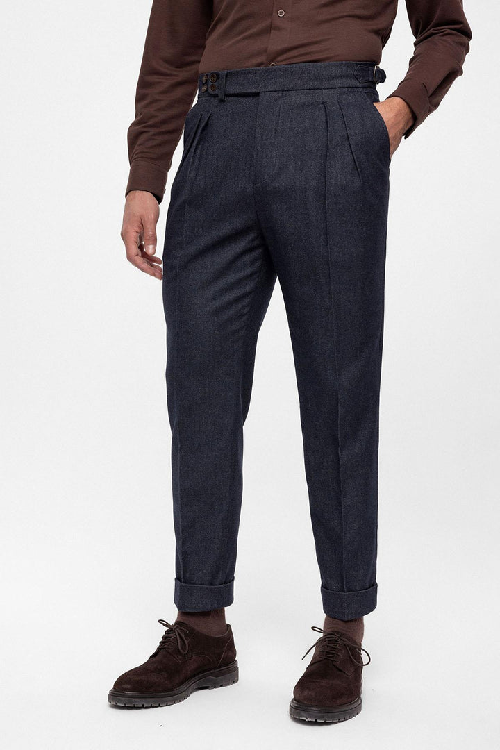 Pantalon Plissé Taille Haute Look Laine Indigo Homme - Wessi