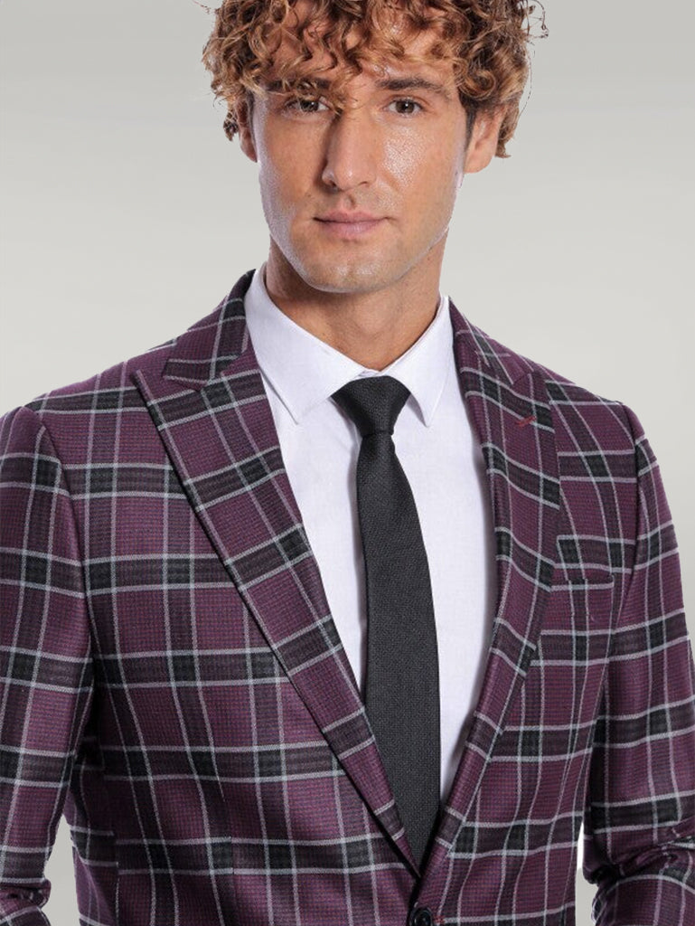 Blazer Hombre Slim Fit Morado Solapa De Pico - Wessi