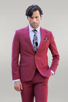 2 Piece Patterned Slim Fit Magenta Men Suit - Wessi