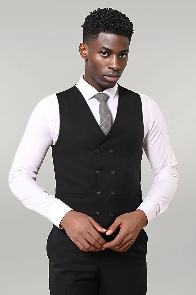 Black Double Breasted Vest Grey Men Suit Wessi