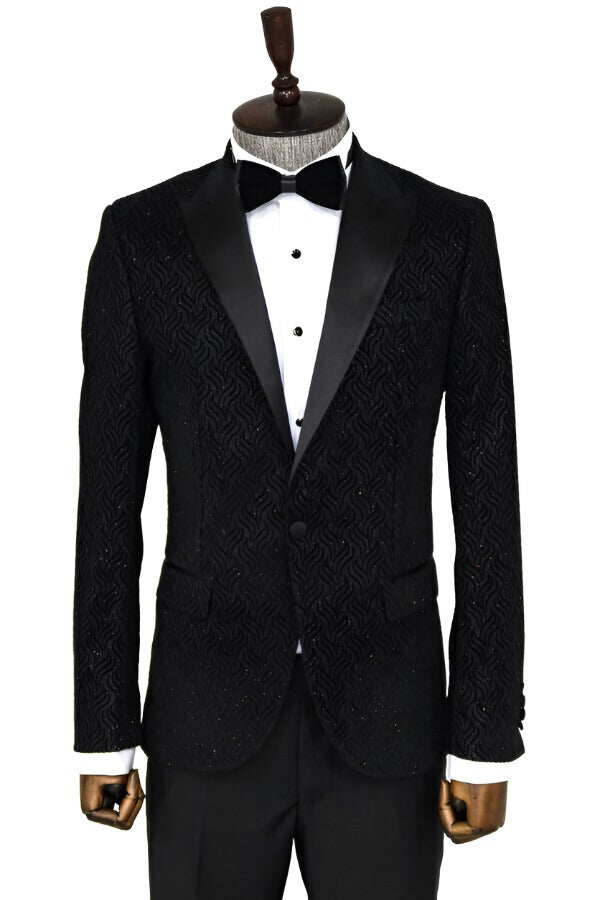 Shiny Patterned Black Men Wedding Tuxedo Blazer Wessi