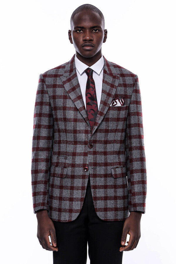 Burgundy blazer shop mens slim fit