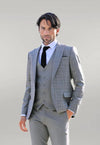 Checked Slim Fit Light Grey Men Suit - Wessi